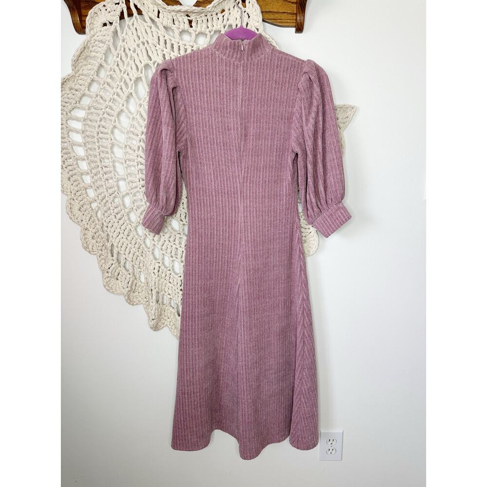 Anthropologie X Hutch Puff-Sleeved Knit Chenille Midi Dress Pink Size XS - Picture 6 of 6